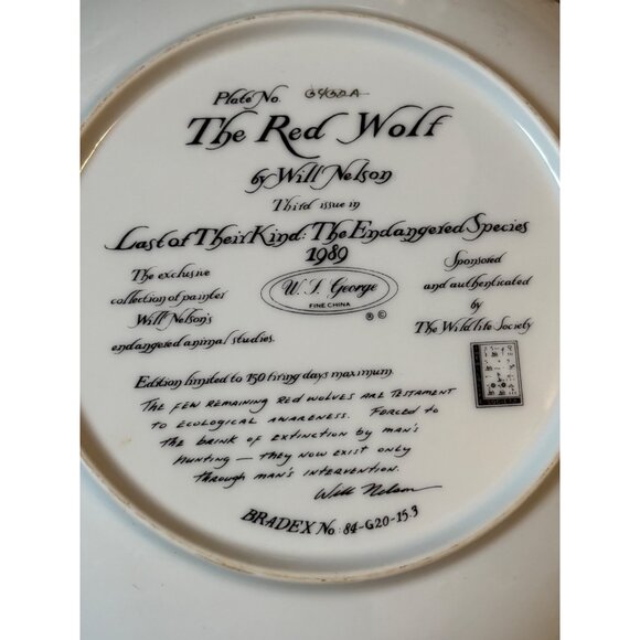 Vintage The Red Wolf By Will Nelson 1989 Plate only collector plate - Picture 5 of 5